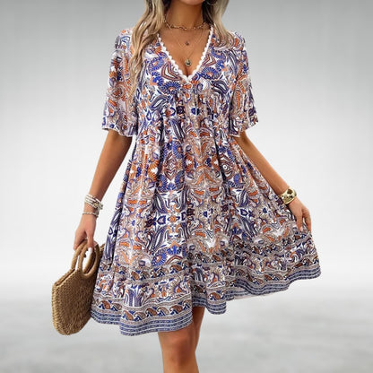 Summer Boho Mini Dress - Blue
