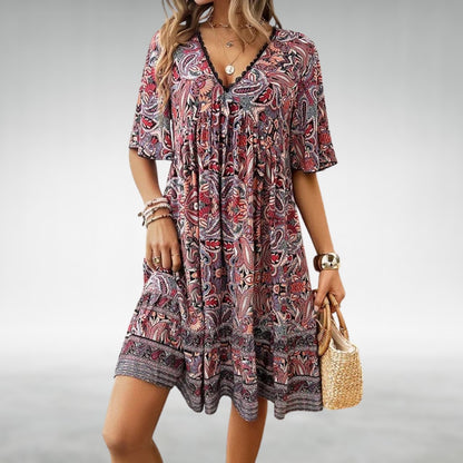 Summer Boho Mini Dress - Red