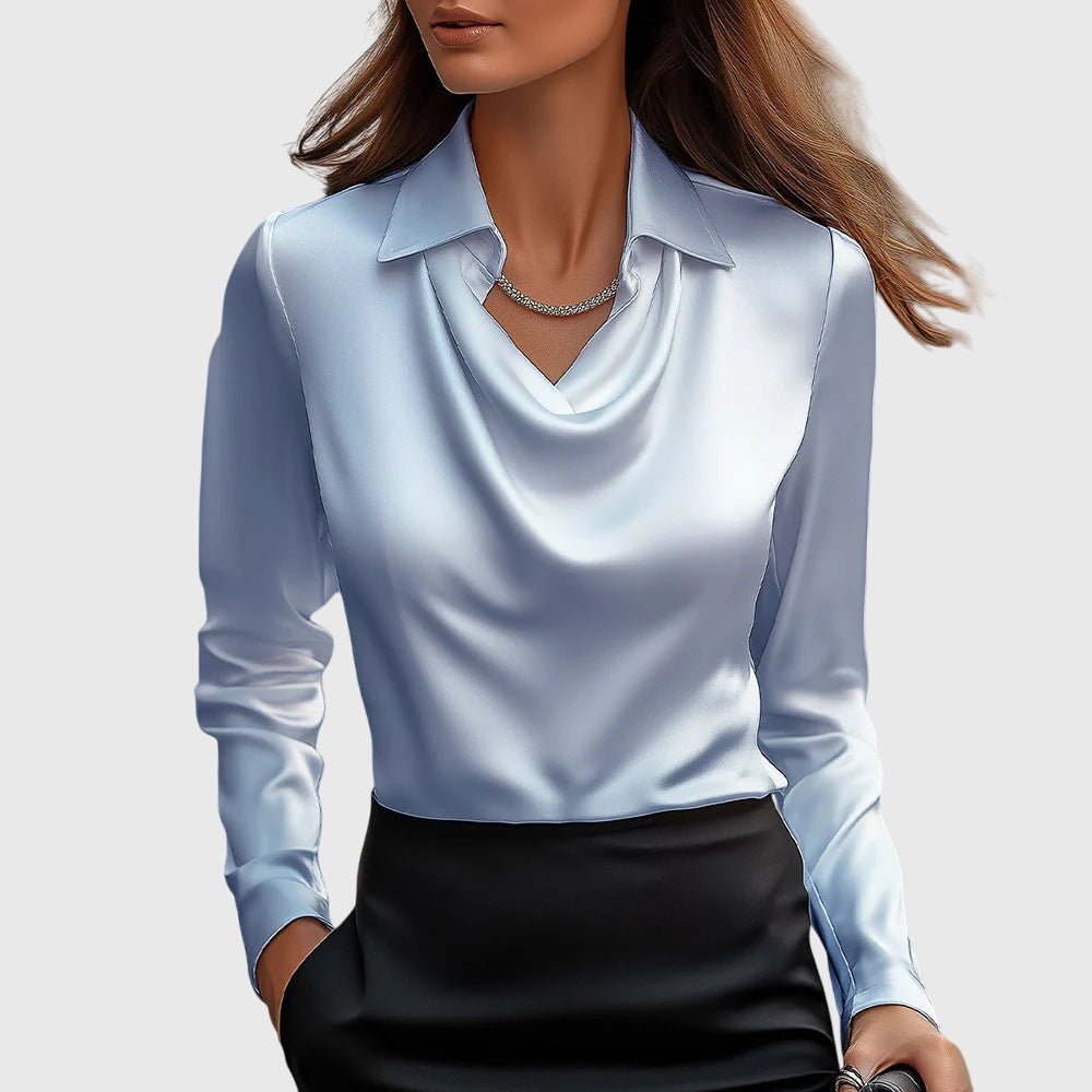 Women's Satin Blouse - Light Blue