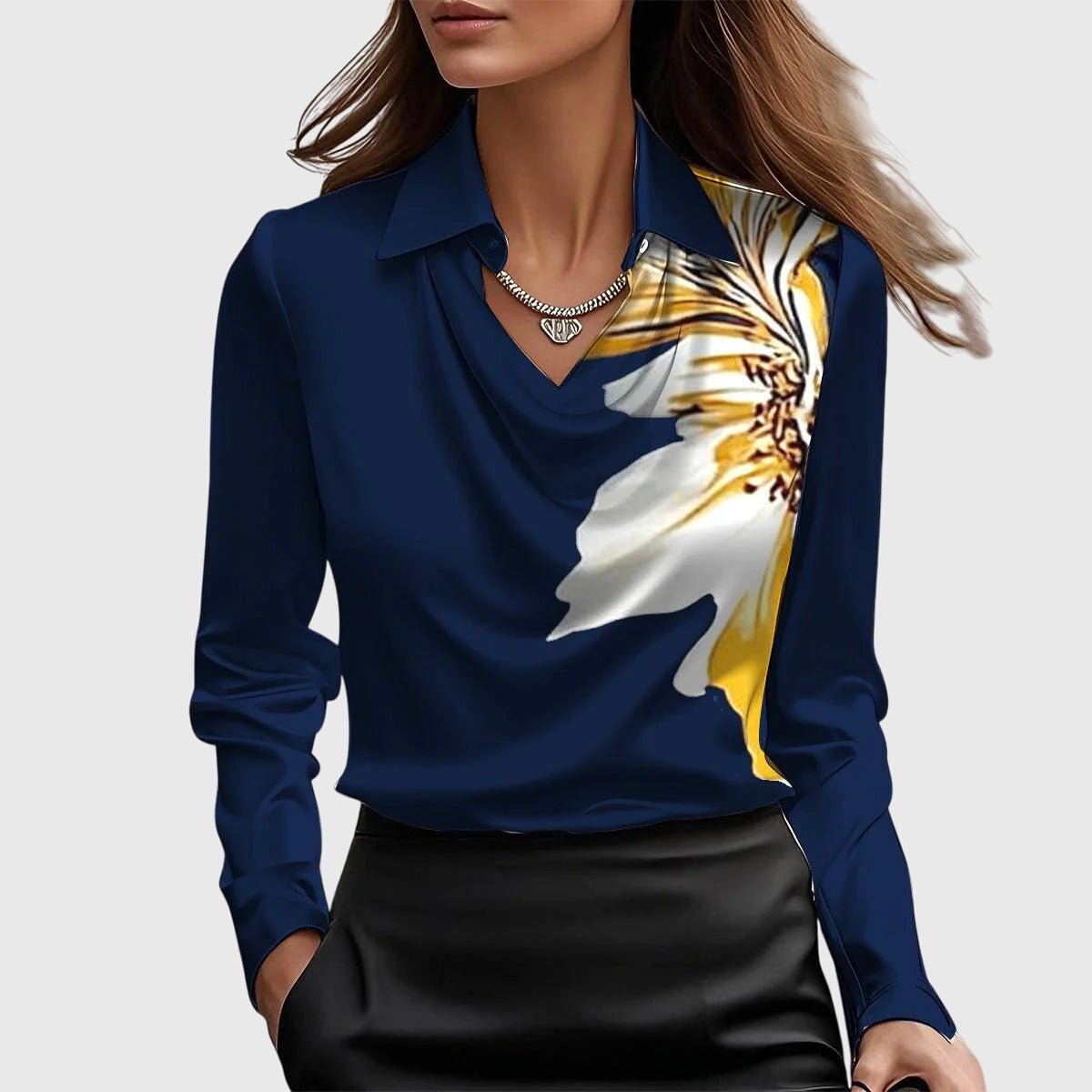 Women's Satin Blouse - Dark Blue