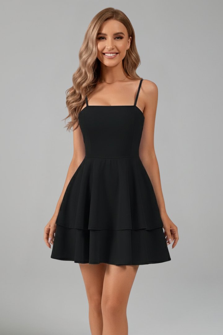 Women's Square Neck Mini Dress - Black