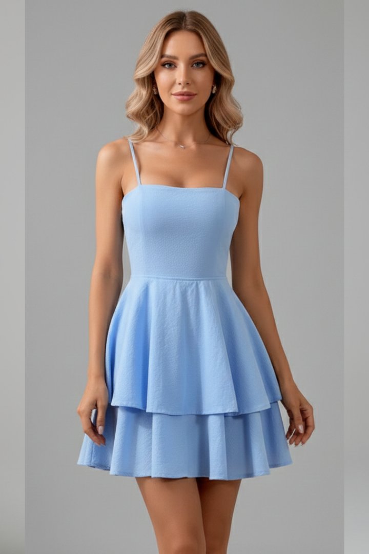 Women's Square Neck Mini Dress - Light Blue