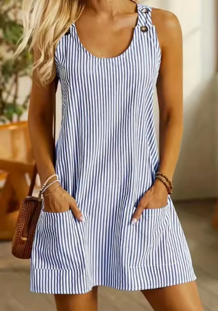 Women's Striped Shift Mini Dress - Blue