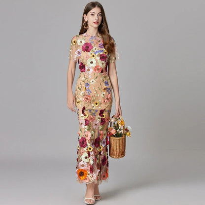 Floral Maxi Dress - Beige