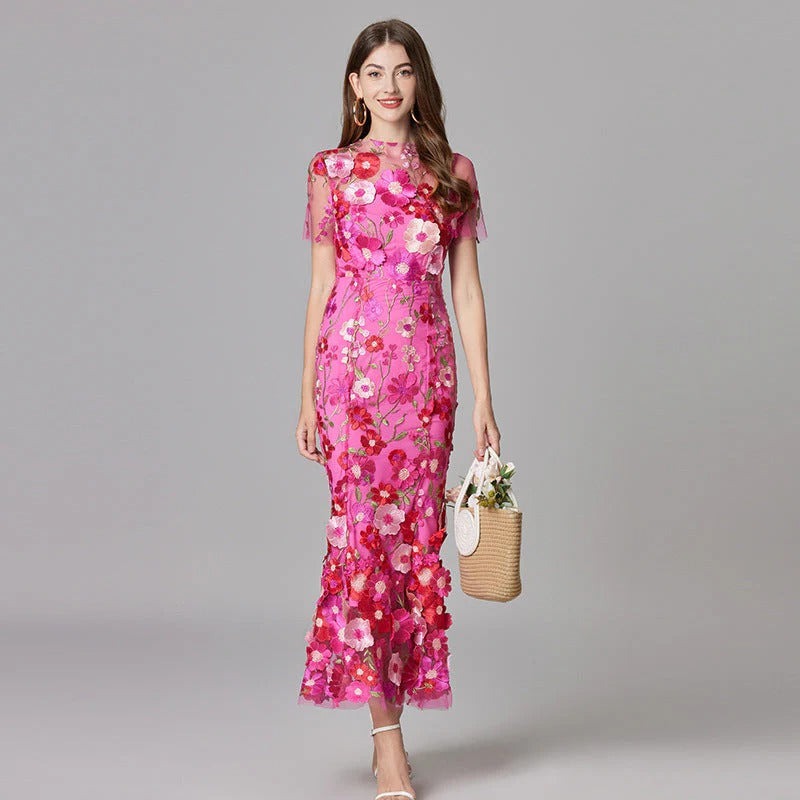 Floral Maxi Dress - Dark Pink