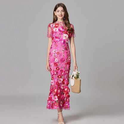 Floral Maxi Dress - Dark Pink