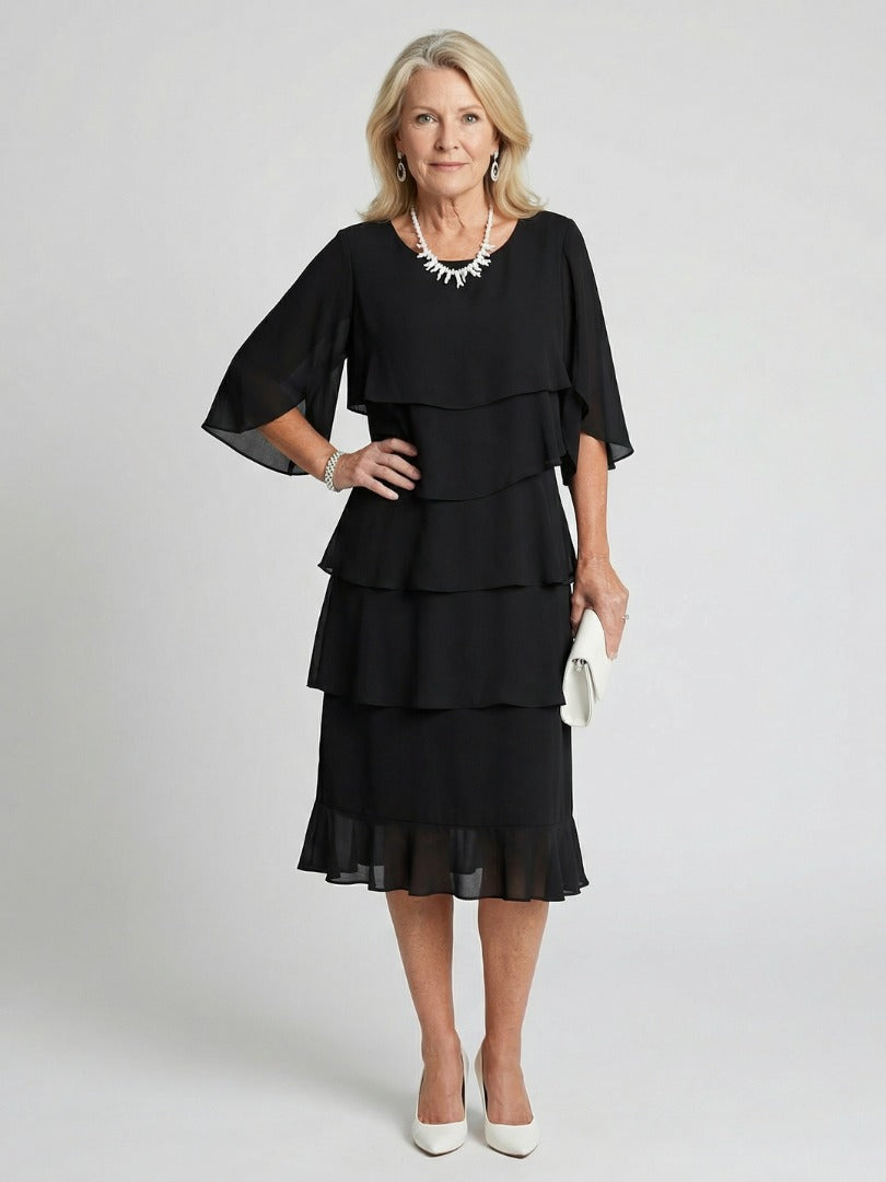 Formal Layered Midi Dress - Black