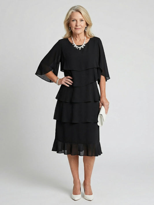 Formal Layered Midi Dress - Black