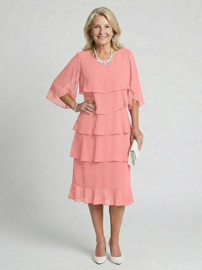 Formal Layered Midi Dress - Pink