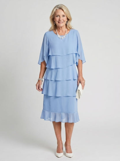 Formal Layered Midi Dress - Light Blue