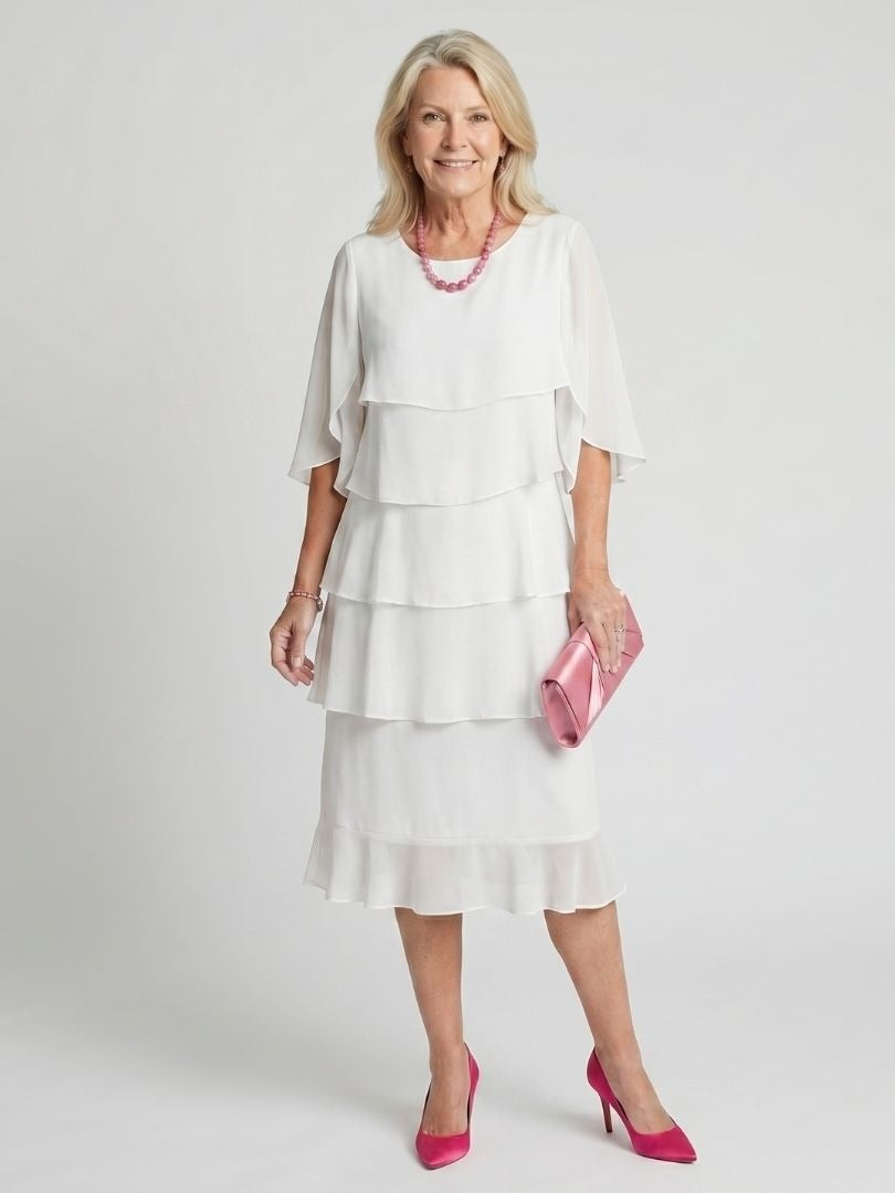 Formal Layered Midi Dress - White