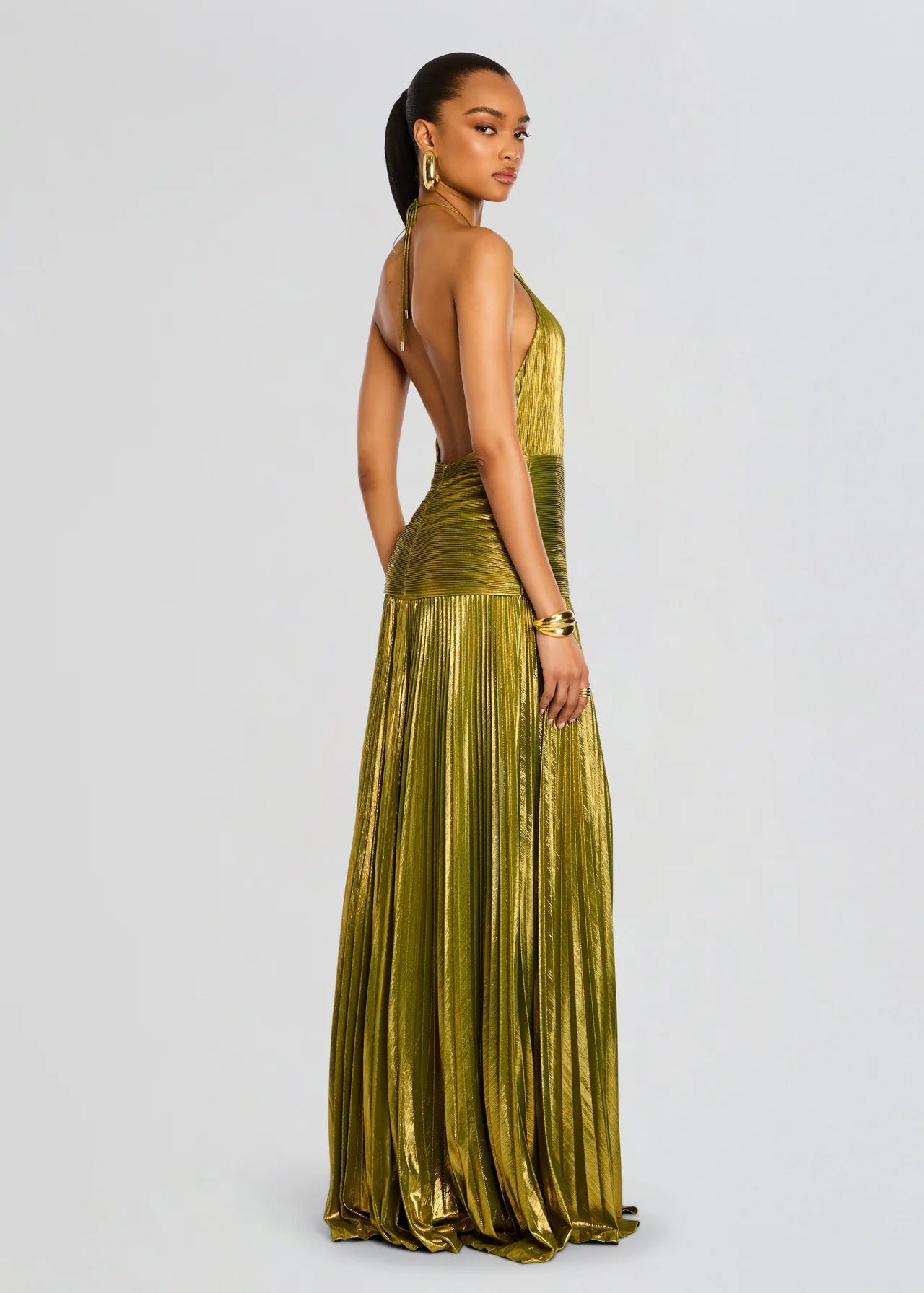 Pleated Halter Formal Maxi Dress