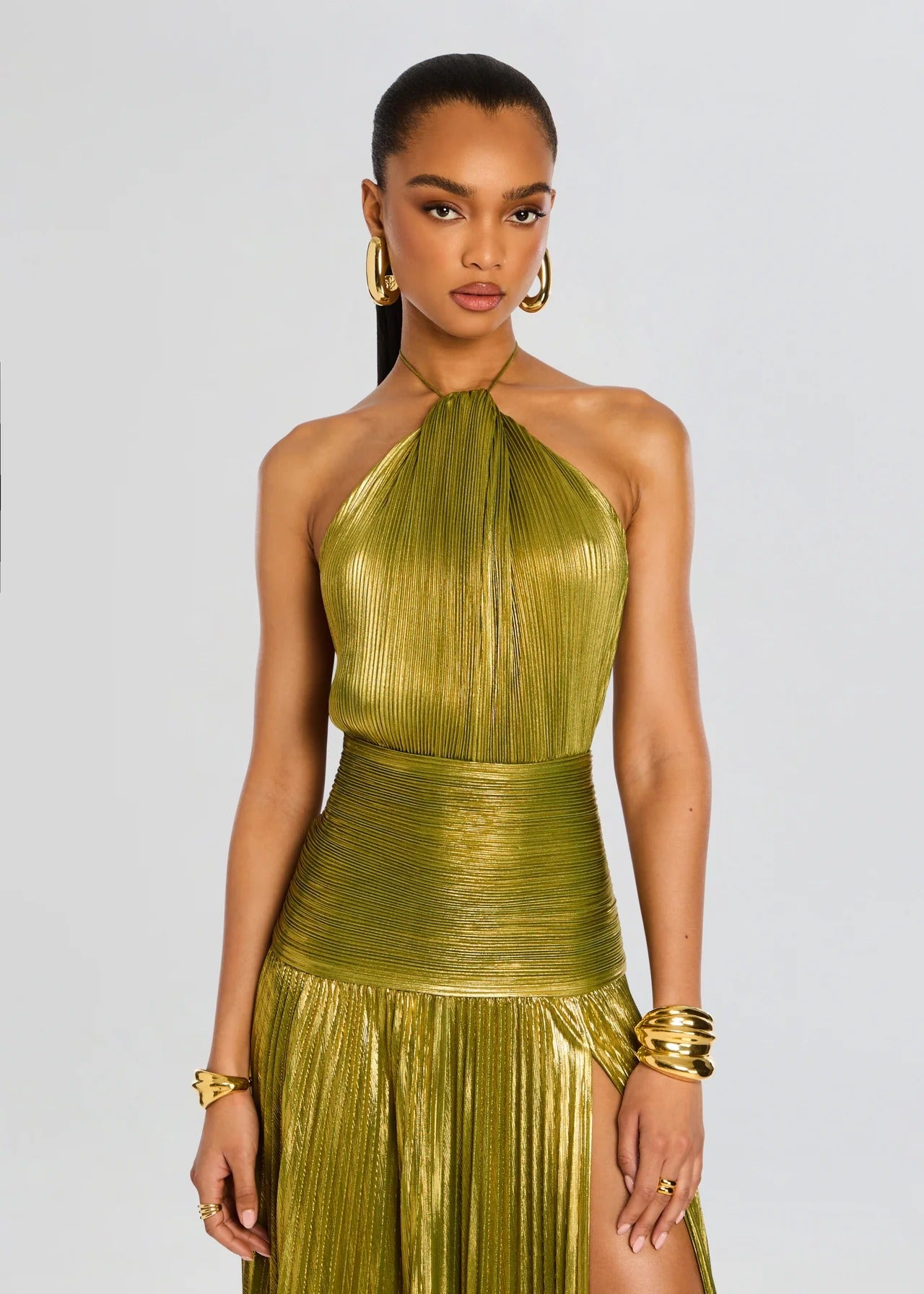 Pleated Halter Formal Maxi Dress