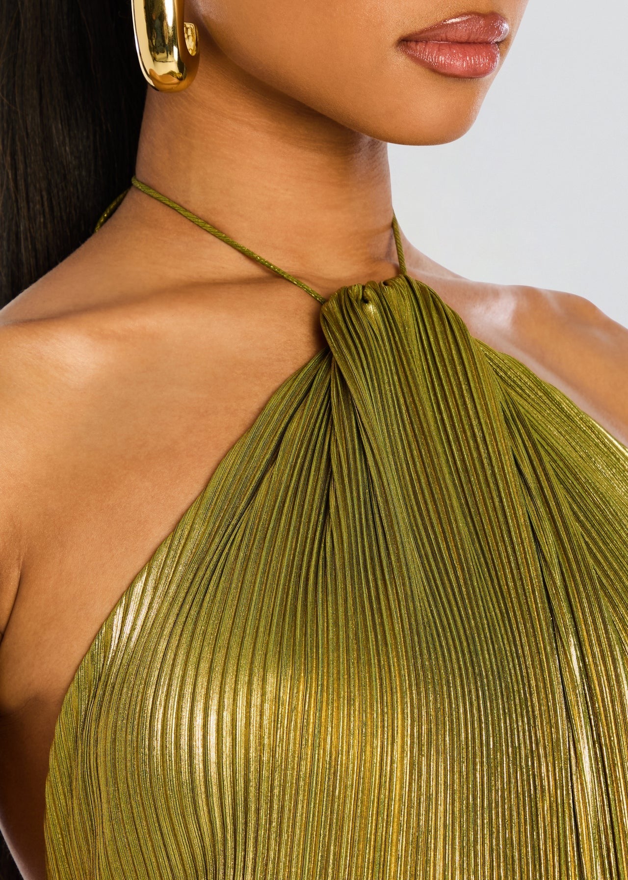 Pleated Halter Formal Maxi Dress