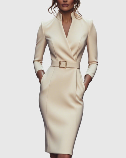 Long Sleeve Bodycon Midi Dress - Apricot