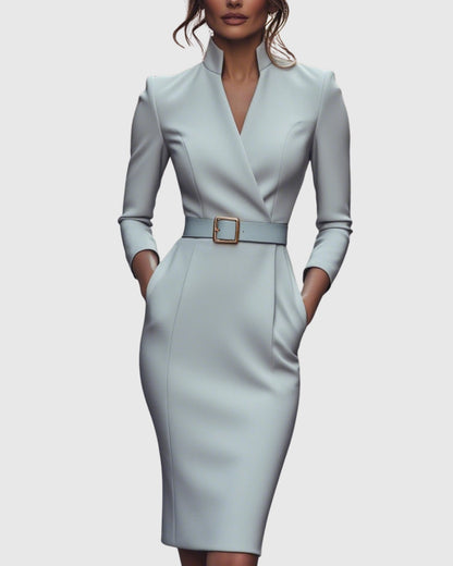 Long Sleeve Bodycon Midi Dress - Gray