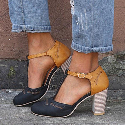 Block Heel Mary Janes - Black