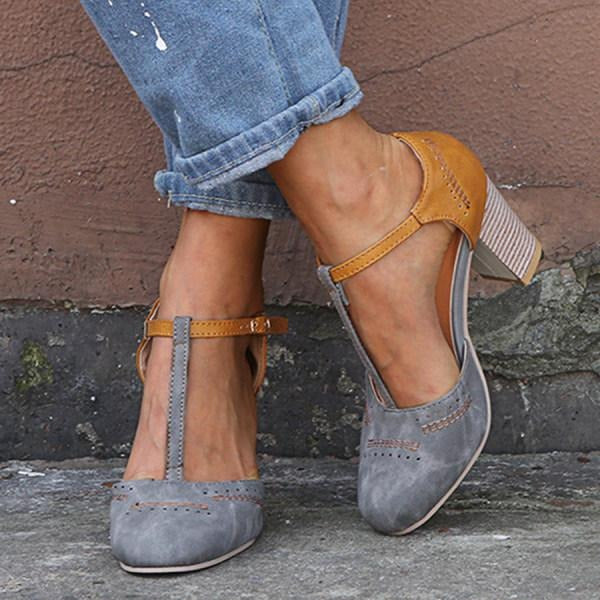 Block Heel Mary Janes - Gray