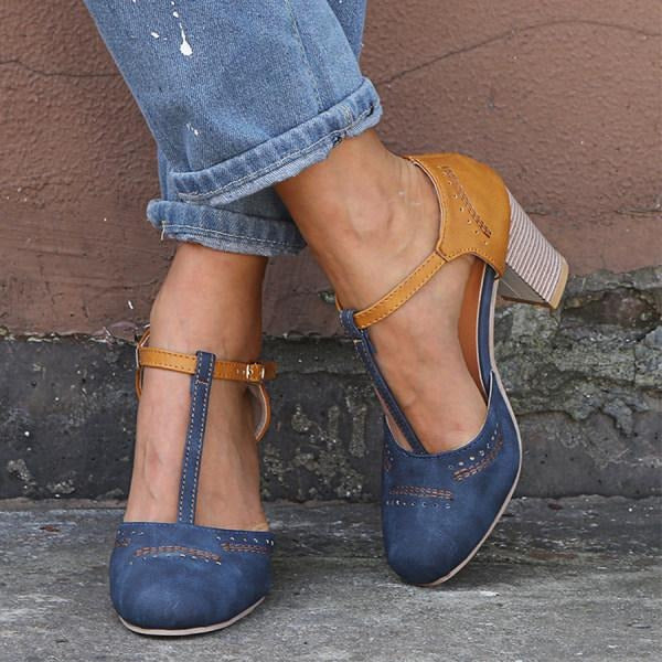 Block Heel Mary Janes - Blue