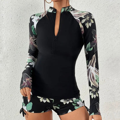 Rash Guard Swimsuit Set - Olive Floral