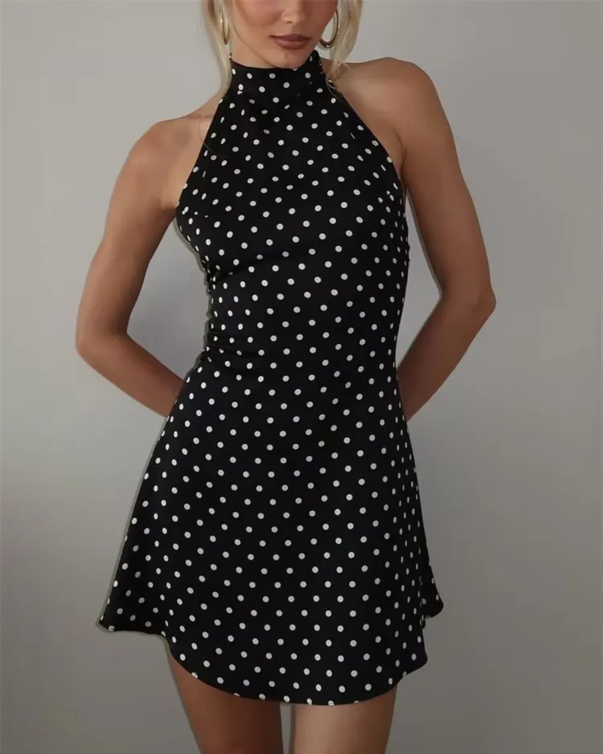 Women's Halter Satin Mini Dress - Black