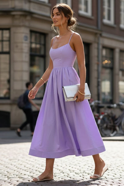 Square Neck Midi Dress - Purple