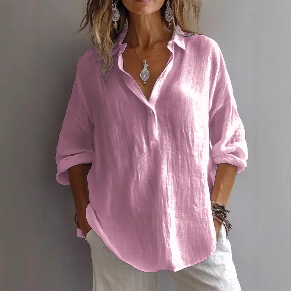 Women's Oversized V-Neck Blouse - Pink