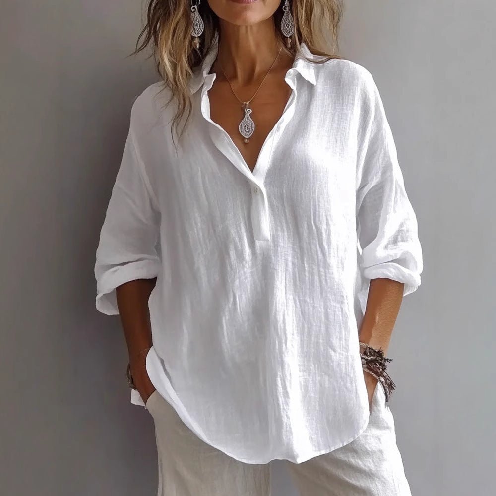 Women's Oversized V-Neck Blouse - White