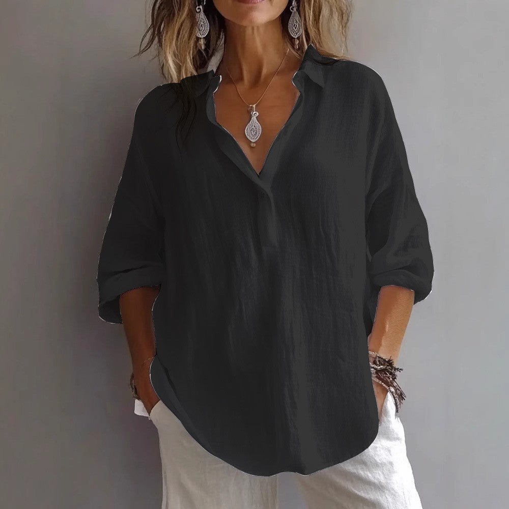Women's Oversized V-Neck Blouse - Black