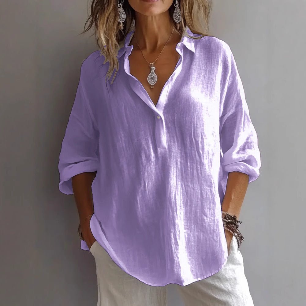 Women's Oversized V-Neck Blouse - Lilac