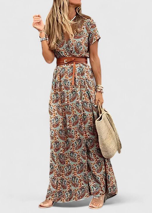 Women's Paisley Maxi Wrap Dress - Brown