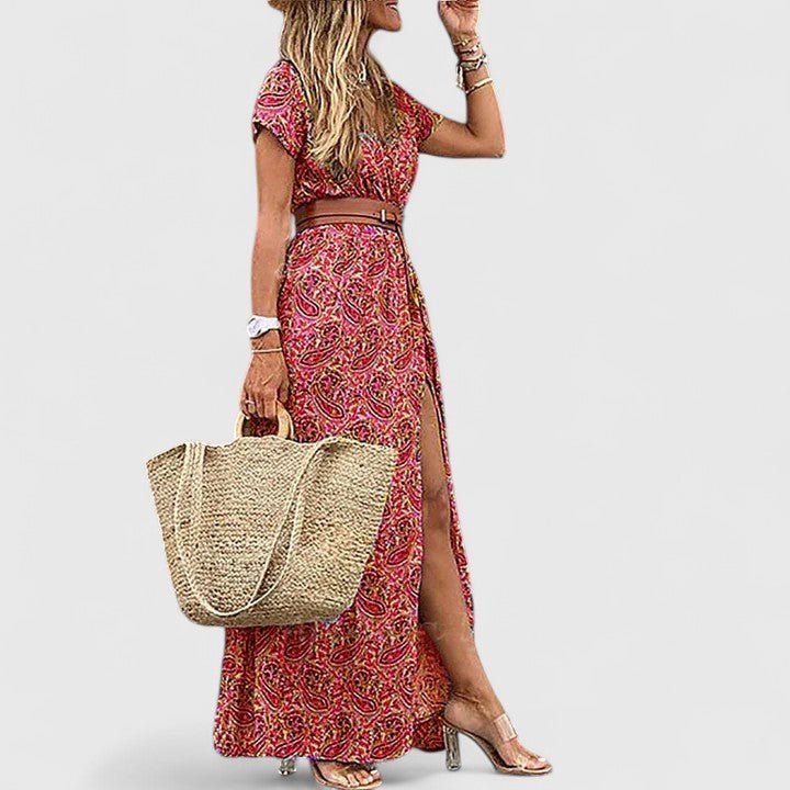 Women's Paisley Maxi Wrap Dress - Dark Red