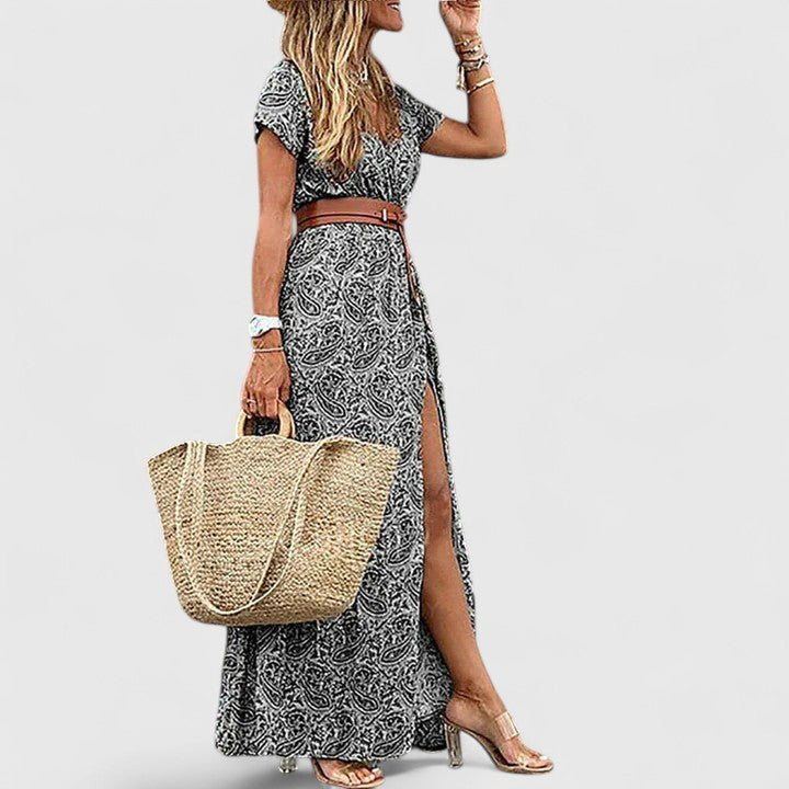 Women's Paisley Maxi Wrap Dress - Gray
