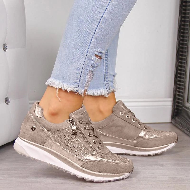 Platform Wedge Sneakers - Khaki