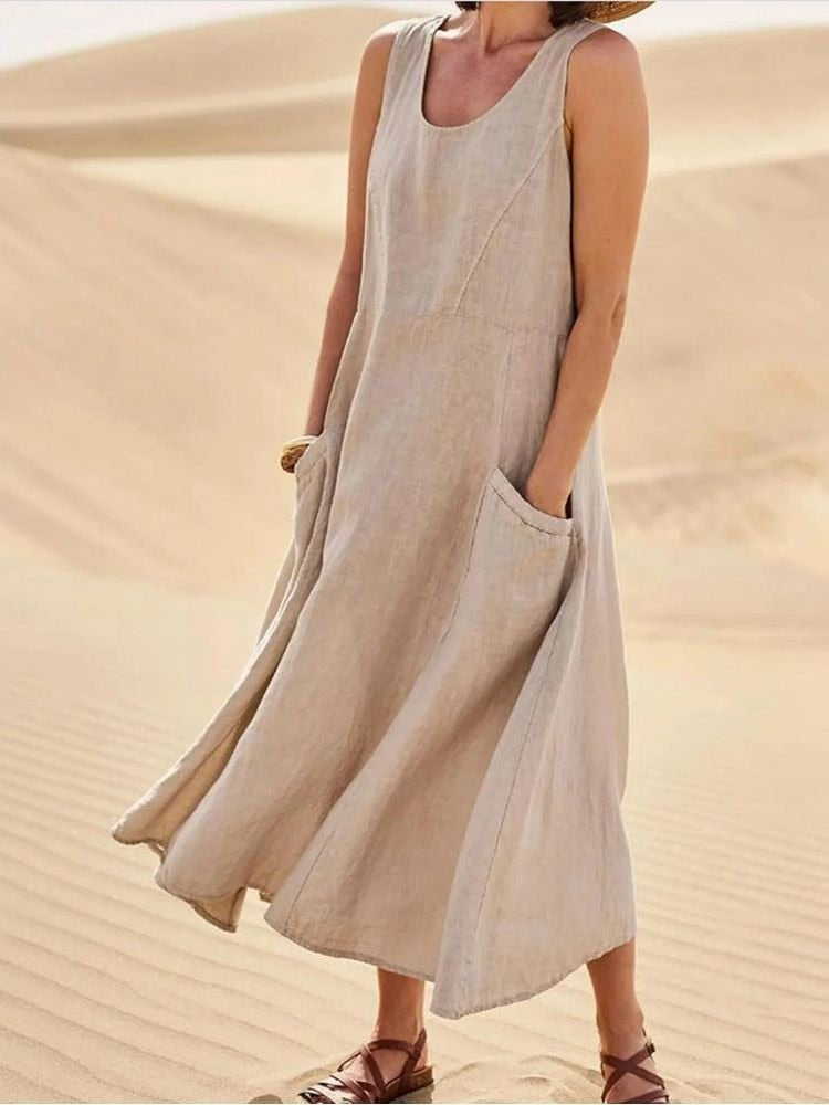 Sleeveless Midi Dress - Khaki