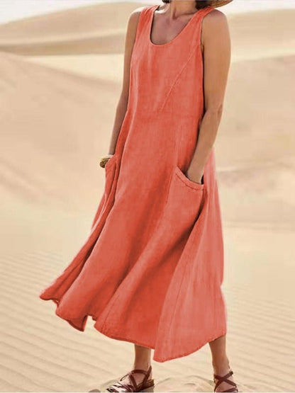 Sleeveless Midi Dress - Orange