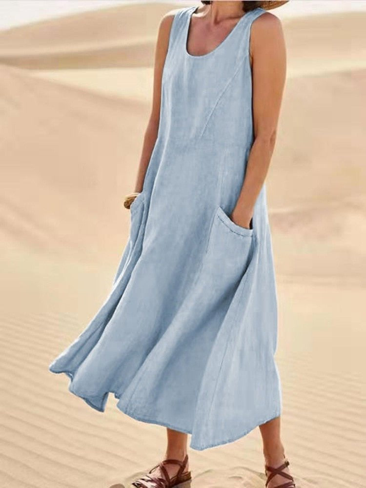 Sleeveless Midi Dress - Light Blue