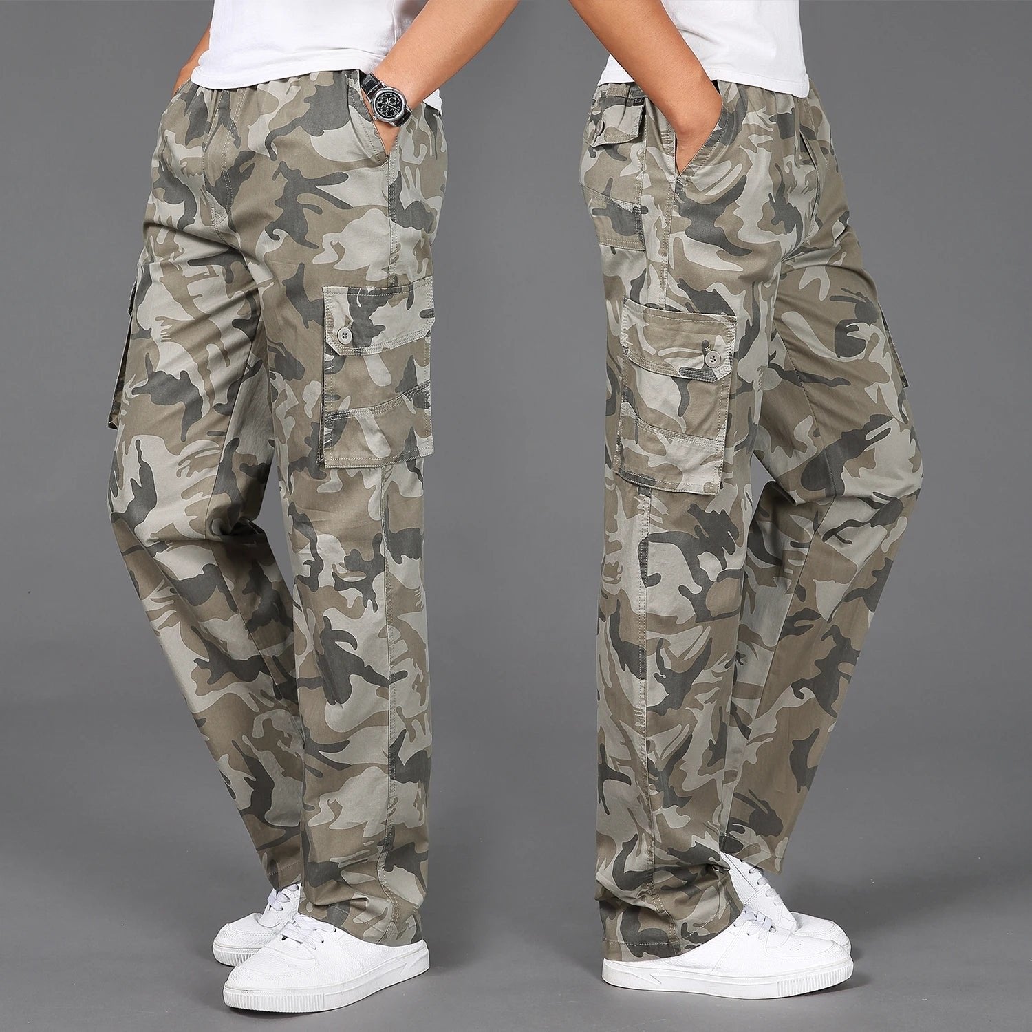 Men's Camo Cotton Cargo Pants - Desert Beige