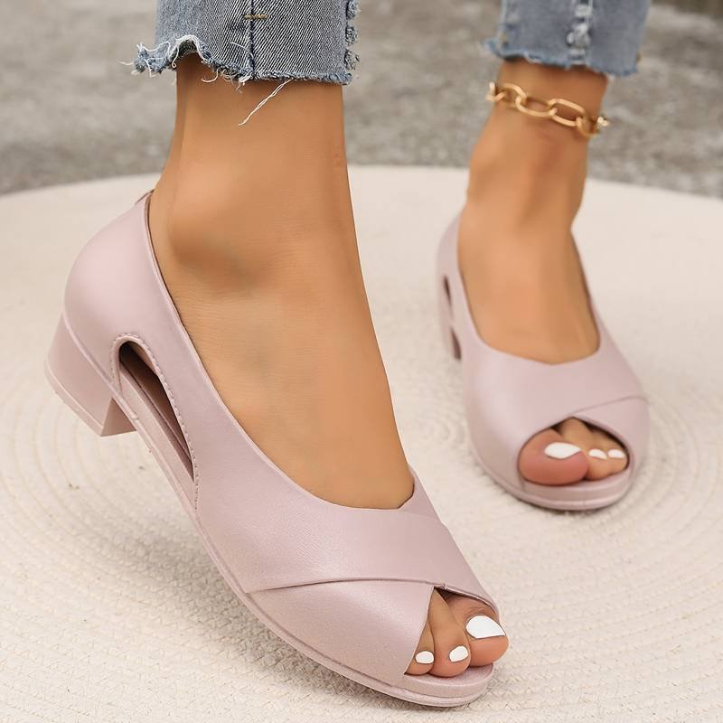 Women's Faux Leather Peep-Toe Sandals - Pink