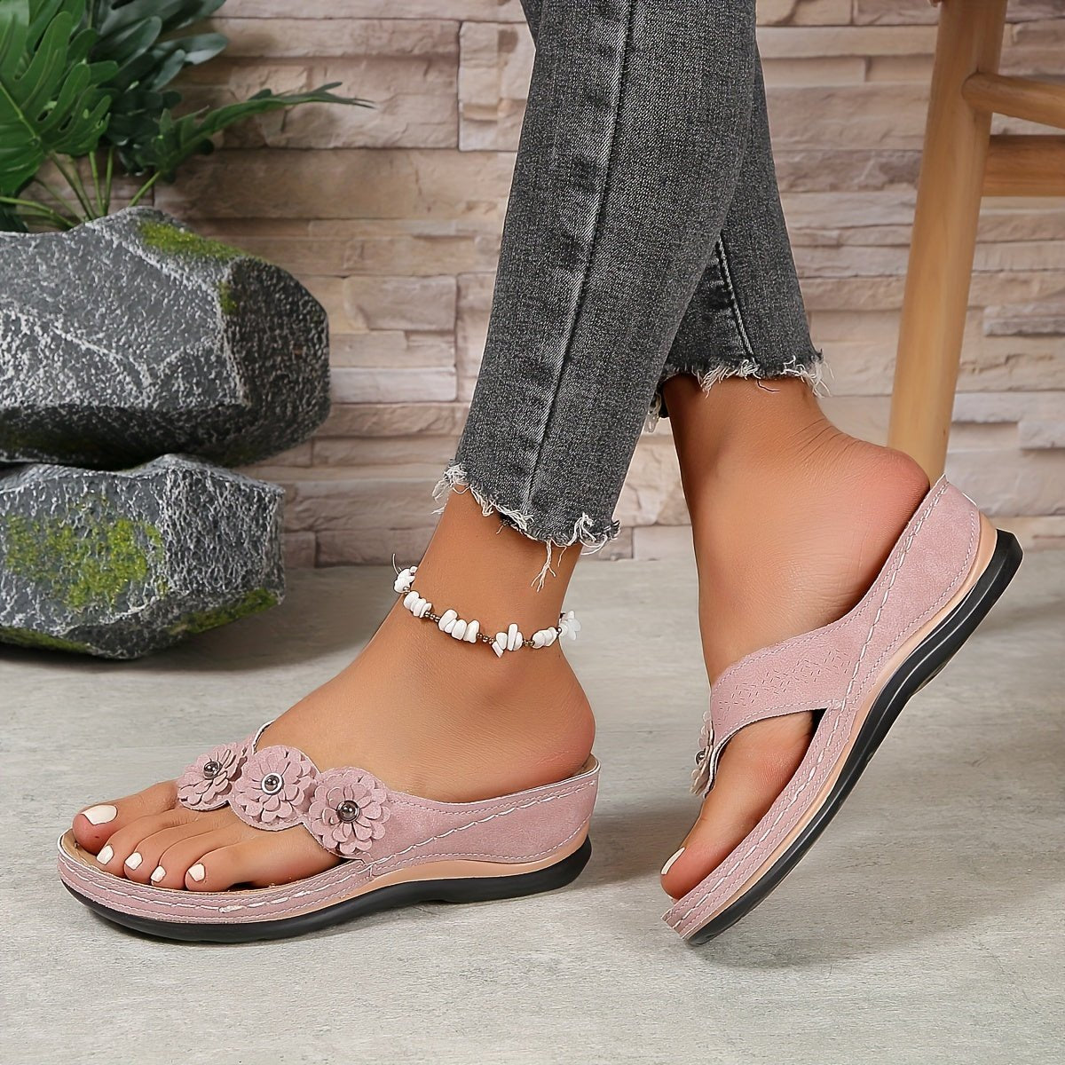 Women's Floral Toe-Post Wedge Sandals