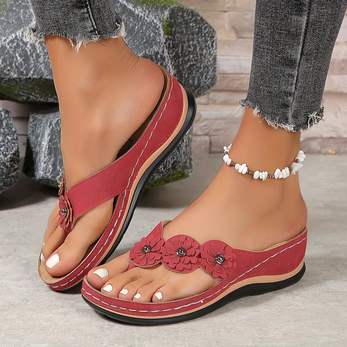 Women's Floral Toe-Post Wedge Sandals