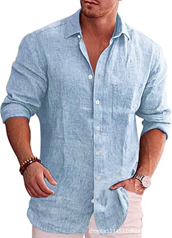 Men's Heathered Linen Slim-Fit Shirt - Light Blue
