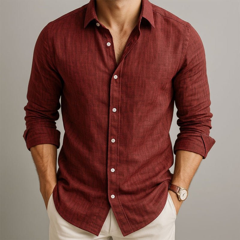 Men's Heathered Linen Slim-Fit Shirt - Red