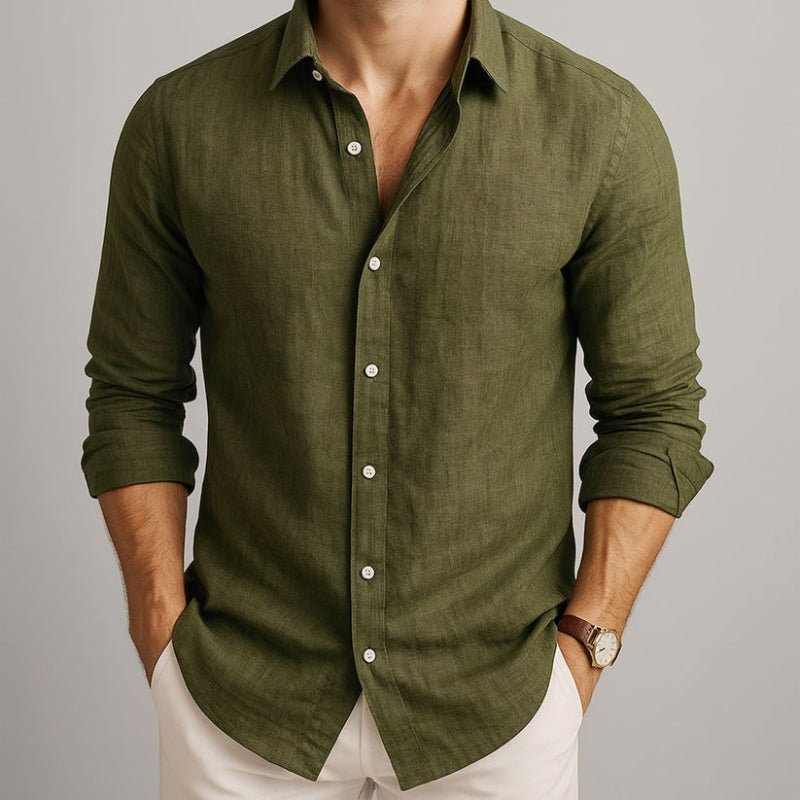 Men's Heathered Linen Slim-Fit Shirt - Green