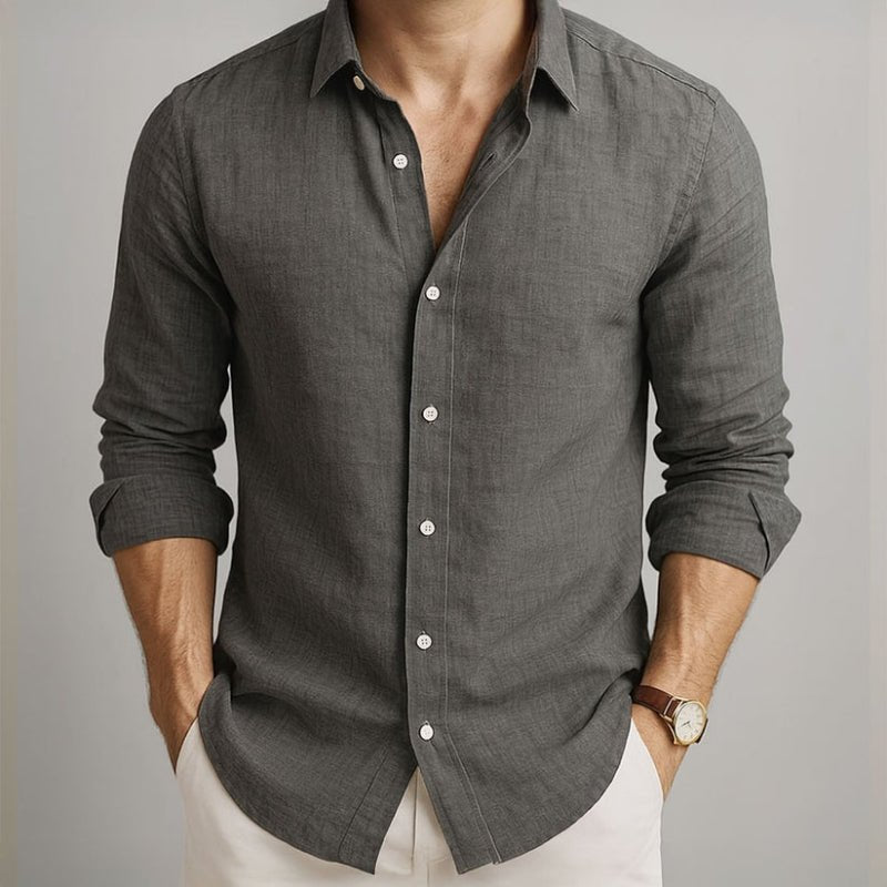 Men's Heathered Linen Slim-Fit Shirt - Grey