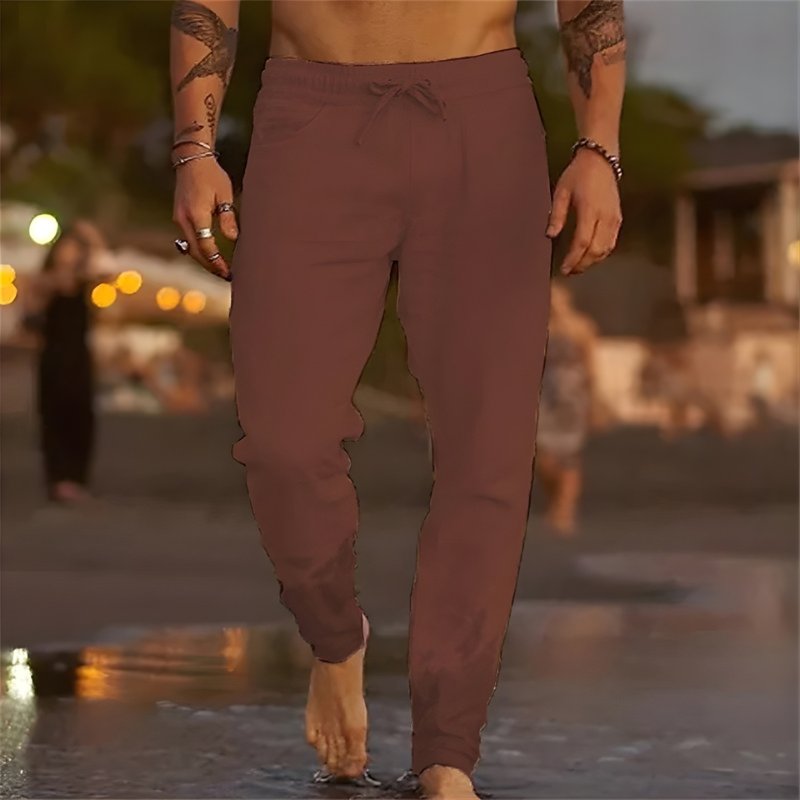 Men's Beach Drawstring Pants - Dark Brown