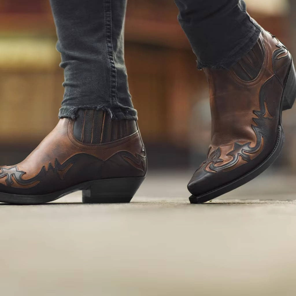 Western Cowboy Ankle Boots - Dark Brown