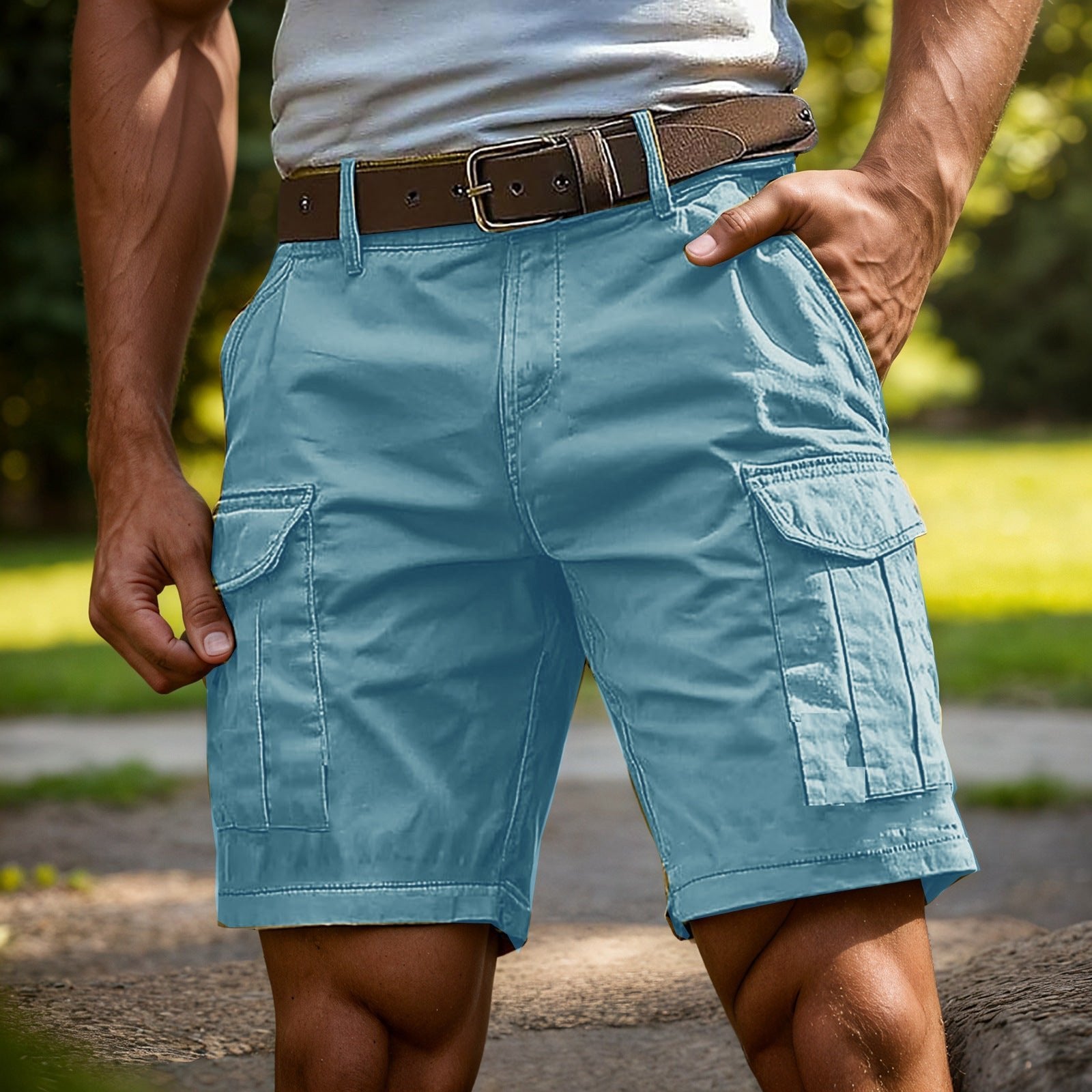 Men's Cargo Shorts - Light Blue