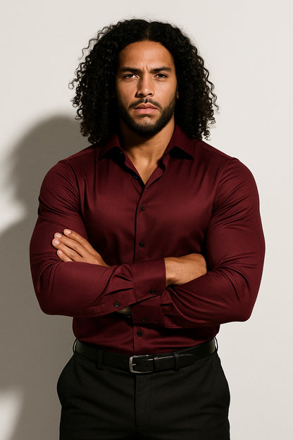 Long Sleeve Dress Shirt - Wine Red
