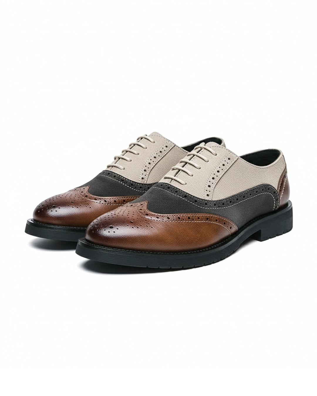 Men's Leather Brogue Oxfords - Beige